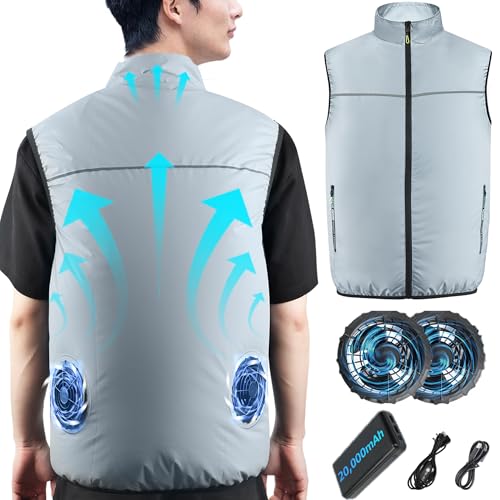 [YIK TUNG] 空調作業服 空調ベスト 体感-15℃ 作業服 ファン付き ベスト 夏冷感作業服 バッテリーセット 20000mAh大容量 ファンバッテリーセット 3段階風量調節 薄い 軽量 男女兼用 ファン付き作業服 暴風ファン 洗濯可能 暑さ対策 (JP, アルファベット, XL, ブルー)のサムネイル