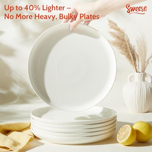 Sweese Porcelain Dinner Plates Set of 6, 10 Inch Lightweight Round Dish Set - Dishwasher, Microwave, Oven Safe, Scratch Resistant, Kitchen Serving Dishes - White - Image 3