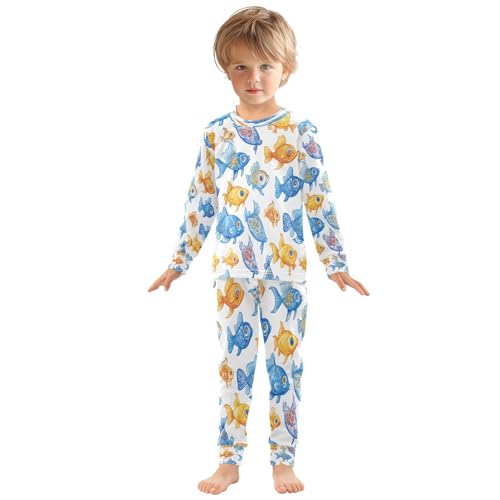 Pajama Sets Long Sleeve Colorful Cartoon Fish Soft Comfy Sleepwear 2 Piece PJS 3-8T2
