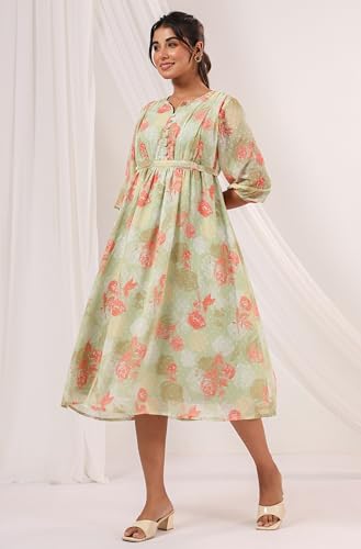 Image of Janasya Women's Georgette Floral Printed Flared Dress