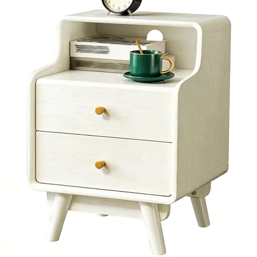 Table de Nuit Étagère Ouverte Bois Massif Blanc Petit Espace 30cm