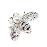 Honbay Fashion Vintage Gold Tone Honey Bee Brooch with Rhinestones and Pearl (Silver)