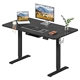 SANODESK Escritorio Elevable Eléctrico 120cm con Tablero Entero de Una Pieza, Regulable en Altura con Memoria, Estable y Silencioso, con Gancho y Portabotella, Oficina y Hogar (Negro)