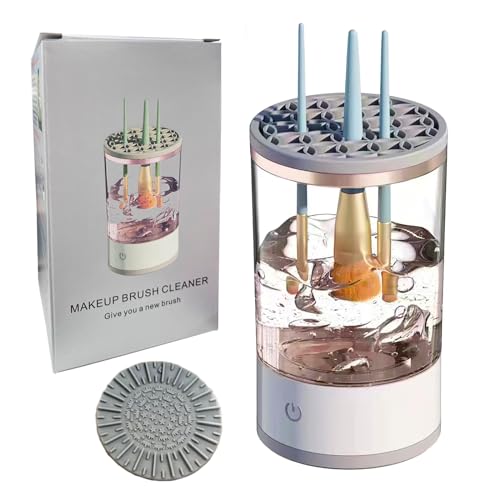 JIANGLAI Electric Makeup Brush Cleaner Machine, Automatic Spinning Cosmetic Brush Cleaner, Fits, Clear