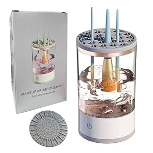 JIANGLAI Electric Makeup Brush Cleaner Machine, Automatic Spinning Cosmetic Brush Cleaner, Fits, Clear