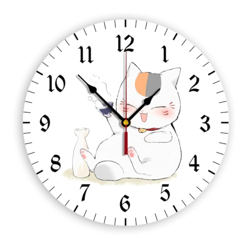 壁掛け時計 夏目友人帳 ニャンコ先生 猫 壁時計 連続秒針 ウォールクロック フレームなし 電池式 PVC 丸型 アラビア数字 シンプル モダン 壁掛けとけい 部屋飾り 飾り 贈り物 直径30cm