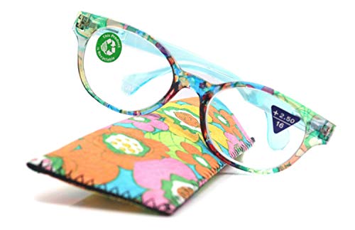 Versailles, Premium Reading Glasses High End Readers +1.25, 1.50 to +3.00 Round Style. Optical Frames. Light Blue Floral. NY Fifth Avenue.