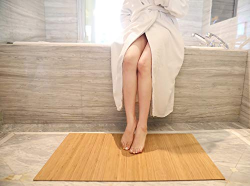 Bamboo Bath Mat Non-Skid, Water-Repellent Runner Rug for Bathroom, Natural Wood Bathroom Shower