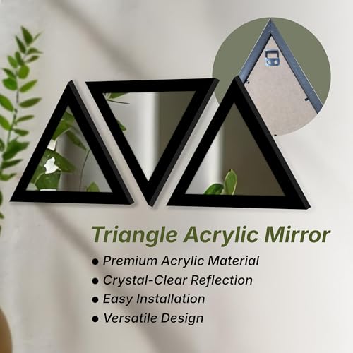 Image of Art Street Black Triangle Decorative Wall Mirror Set of 3 Triangle Shape Mirror for Home Decoration, Size-10x10 Inch