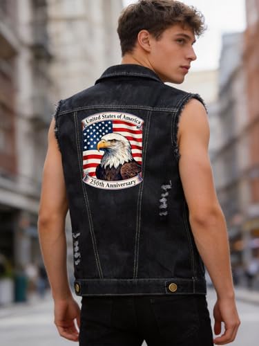 Image of Idopy Men`s American Flag Retro Ripped Denim Jeans Vest Sleeveless Jacket