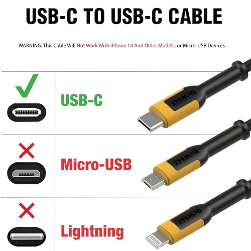 DEWALT Heavy Duty USB C Cable, Jobsite 60 Watt USB C Cable, 6 ft by DEWALT - Used condition - Image 2