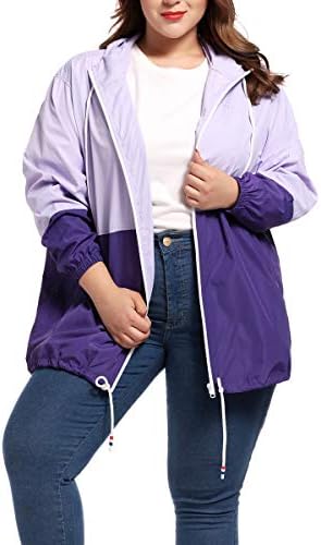 kacocob Women's Plus Size Rain Jacket Lightweight Hooded Rain Coat Windbreaker Purple 5X-Large