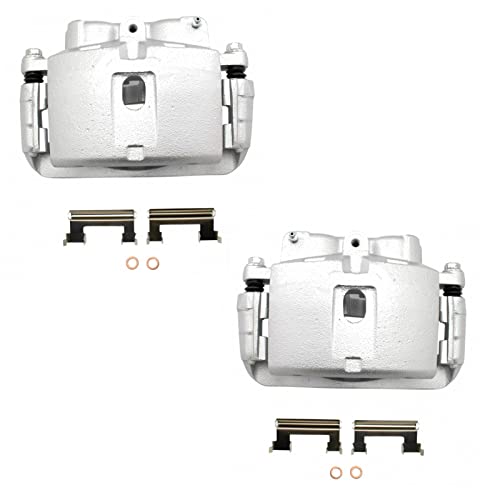 Image of TRQ Front Driver and Passenger Side Brake Caliper Set Caliper Brackets Hardware Compatible with 01-10 Chevrolet Silverado 2500 HD, 03-20 GMC Savana 3500 with Single Rear Wheels SRW, 03-09 Hummer H2