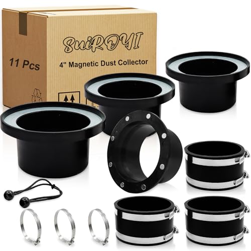 4 Inch Magnetic Dust Collection Fittings Super Magnetic Dust Collectors Kit with 8 Industrial-Grade N52 Magnets Double Rubber Gasket for Dust-Tight Seal Compatible with Shop Vac & Dust Collectors