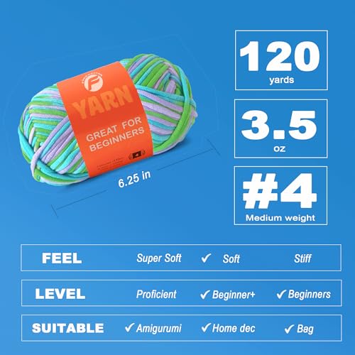 Image of 3.5Oz /120yds Beginner Easy Yarn for Crocheting and Knitting;Worsted-Weight Medium #4;Cotton Blend Yarn for Beginners Amigurumi DIY (Ocean, 1 Skein)