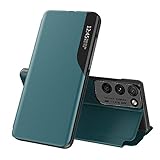 tanyo smart clear view cover per samsung galaxy s21 ultra (s30 ultra), premio custodia con una schermo finestra, specchio elegante flip case con supporto pieghevole - verde