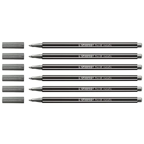 STABILO Lot de 6 Feutres métallisé – Pen 68 metallic - pointe moyenne - Argent