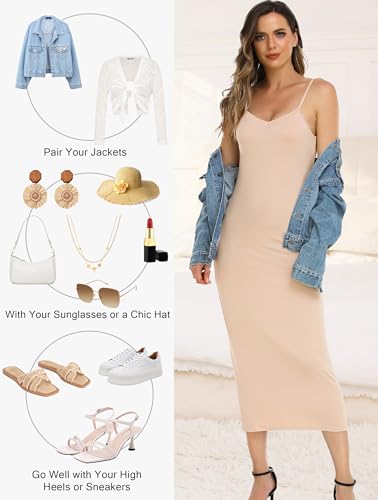 Image of Vlazom Women Full Slips Sexy Soft Slip Dress for Under Dress Spaghetti Strap Cami Slip Chemises V Neck Negligee S-3XL