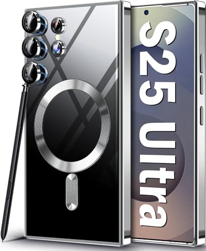 Funda para Samsung S25 Ultra compatible con MagSafe funda magnética para Samsung Galaxy S25 Ultra 5G, compatible con cargador inalámbrico, transparente, suave, delgada, TPU a prueba de golpes, funda
