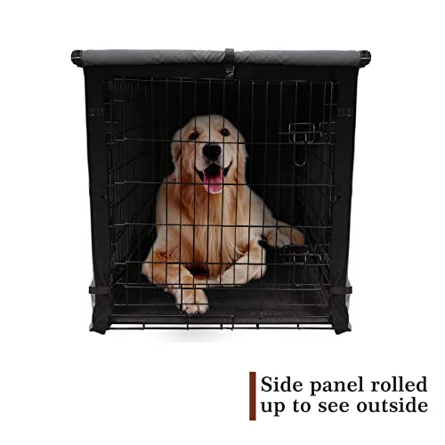 Yotache Dog Crate Cover For 48" Extra Large Double Door Wire Dog Cage, Lightweight 600D Polyester Indoor/Outdoor Durable Waterproof & Windproof Pet Kennel Covers, Gray | No Wire Crate #TOP4