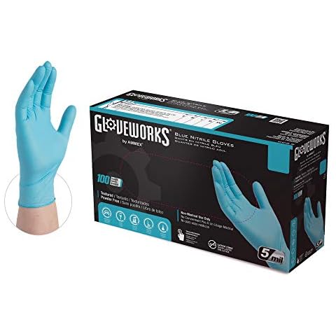 GLOVEWORKS Blue Disposable Nitrile Industrial Gloves, 5 Mil, Latex & Powder-Free, Food-Safe, Textured, XX-Large, Box of 100 Cover