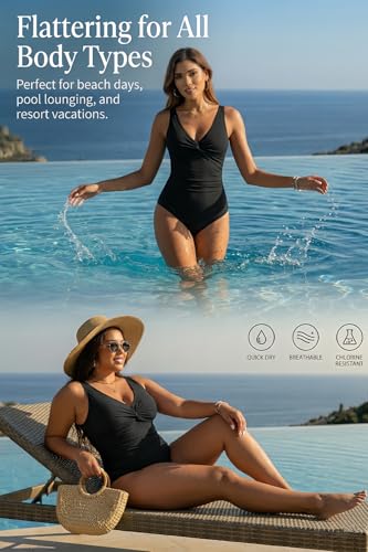 Image of Holipick Women Tummy Control One Piece Swimsuit - Push Up Bathing Suit Full Coverage Slimming Swimwear