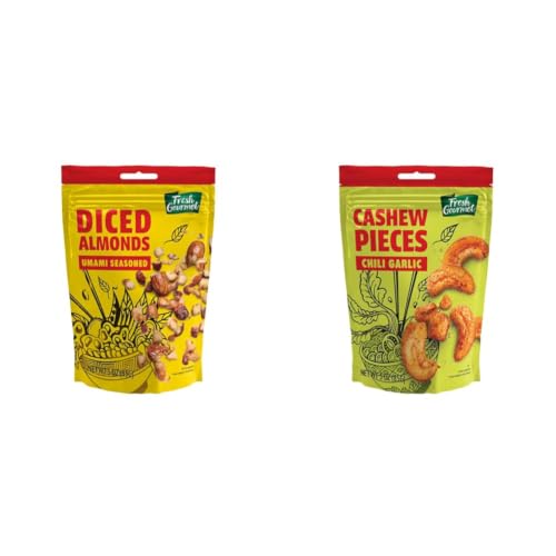 Fresh Gourmet Umami Seasoned Diced Almonds and Chili Garlic Cashew Pieces - Crunchy Savory Topping for Salads, Bowls, Noodles & Meals image 2