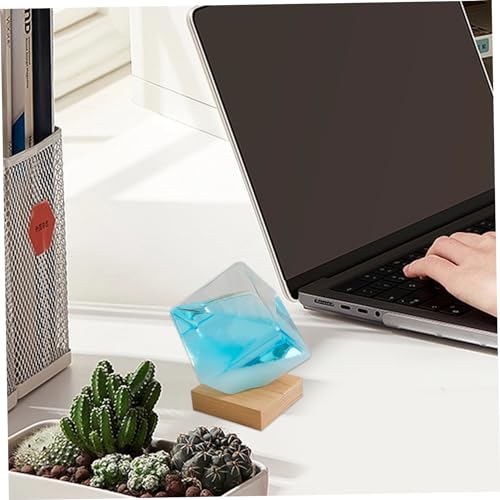 Baromètre météo prévision cristal cube d'eau bleue socle bois - 4