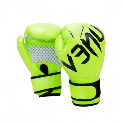 ボクシンググローブ PU製 | 6オンス/8オンス/10オンス/12オンス | 通気性・EVAクッション内蔵 | トレーニング/キックボクシング/総合格闘技/空手/サンドバッグ練習に最適 | 男女兼用・子供用対応 (10oz,グリーン)