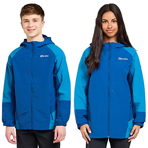 Berghaus Kids' Bowood Waterproof Jacket with Adjustable Hood & Cuffs & 2 Zipped Pockets, Windproof & Breathable Raincoat for Boys & Girls (UK, Age, 14 Years, 15 Years, Regular, Blue)