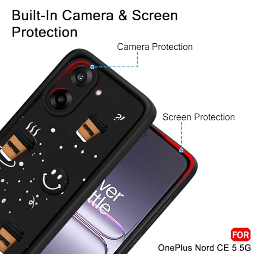 Image of TheGiftKart Back Cover Case for OnePlus Nord CE 5 5G | Cute Fun Cartoon 3D Smiley Coffee Case | Full Camera Protection | Shockproof Back Cover Case for OnePlus Nord CE 5 5G (Silicone, Black)
