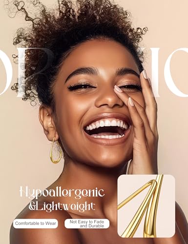 ORAZIO Titanium Earrings for Women Hoops Gold Silver Hypoallergenic 18K Gold Plated Hoop Earrings for Women Trendy Lightweight Statement Large Oval Jewelry3