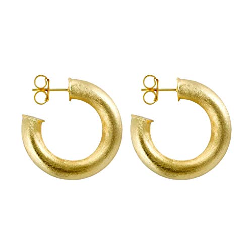 Small Chantal Thick Chunky Tube Lightweight Hoop Earrings for Women in Brushed 18k Gold Plated2
