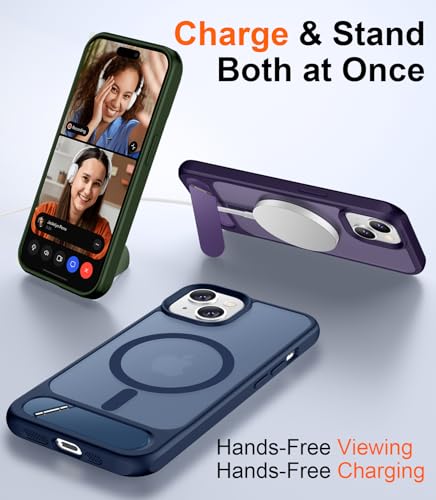 Image of Magnetic Compatible with iPhone 14 Case /iPhone 13 Case,[Built-in Invisible Kickstand][Compatible with MagSafe][Military Grade Shockproof] Slim Translucent Matte Phone Case for iPhone 14 /13 6.1 inch