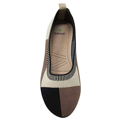 SOBEYO Ballet Flats Comfort Soft-Sole Breathable Sweater Fabric Lightweight Round Toe Shoes4