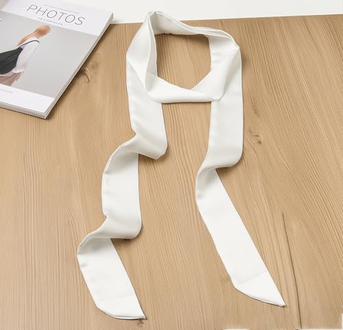Langer, seidiger Satin-Schal für Damen, 2 m dünnes Band für Haar, Hals und Handtasche, eleganter Schärpengürtel für Kleider (weiß)