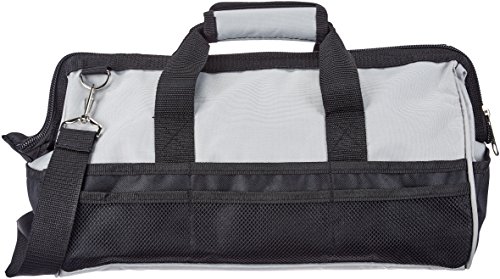 Image of Amazon Basics Durable Wear-Resistant Tool Storage Bag with Adjustable Shoulder Strap,Portable Tool Organizer,16 in,Black & Grey,(Pack of 8)