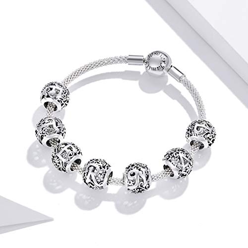 Qings Alphabet Perles Fit Femmes Bracelet - Beads d'argent Oxydées, Lettre L