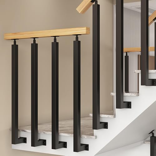 Poste de balaustres de escalera de metal negro con soporte rectangular de pared 6