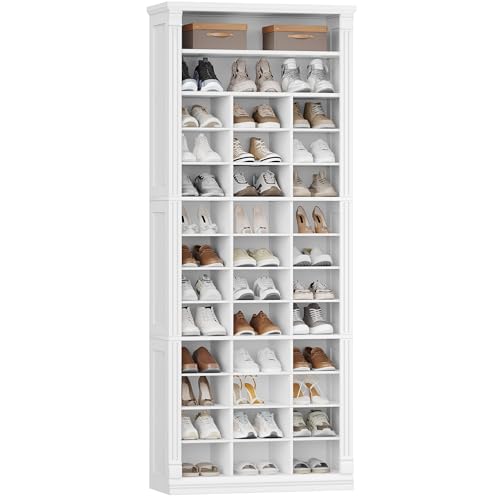 Hzuaneri 13 Tiers Shoe Storage Cabinet, Tall Shoe Cabinet with Cubby, Wooden Shoes Organizer for Closet, 39 Pairs, Shoes Cubby Organizer for Entryway, Hallway, Bedroom, White SR31003X