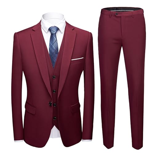 Costume slim trois pièces pour homme coupe ajustée gilet et pantalon unie