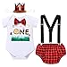 FYMNSI Traje de fiesta para el primer cumpleaños con diseño de tartas, accesorios para sesión de fotos, mameluco de manga corta + cubierta de pañales, tirantes + diadema, Cuadros rojos, 12 Meses