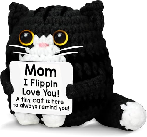 AHANKERE Gifts for Mom from Daughter Son, Birthday Gifts for Moms, Mother, Mama Emotional Support Cat Gift for Mothers Day Funny Mini Birthday Cute Cat Decor Mom Cat Gift(Black)