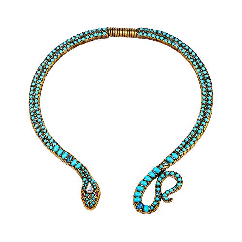 EVER FAITH Collier Femme Forme Serpent Choker Ras-du-Cou Plastron Style Punk Gothique Cristal Turquoise Strass Toussaint Costume