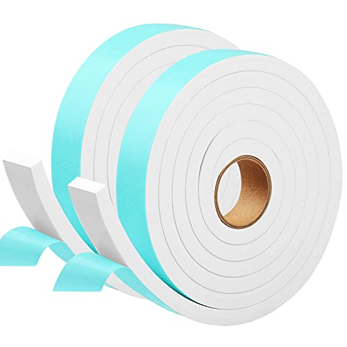 YIJUHOU Weather Stripping Door Seal, 2 Rolls 1 Inch W x 3/8 Inch T Door Seal Strip Window Insulation Kit Single Sided Foam Tape Weather Strip Total 13FT (6.5ft x 2 Rolls), Whiteâ€¦