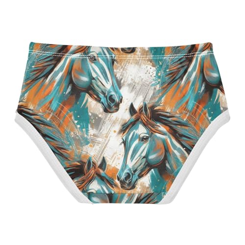 Joisal Cotton Toddlers Underwear Floral Wild Horse Teal Orange Panties Little Girl Artistic Briefs Kids Undies 2t2
