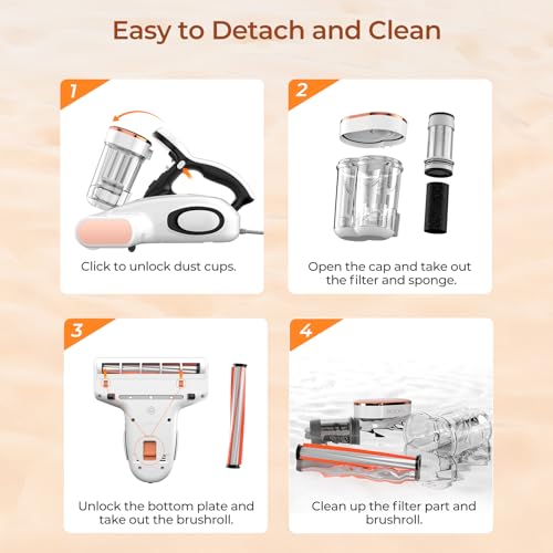 JIGOO J300 Milbensauger mit Staubmilben-Sensor und mit UV-Licht, 500W Milbenstaubsauger mit Intelligente LED-Anzeige, Für Allergiker, entfernt 99,9% Allergene, Für Matratzen, Betten und Sofas