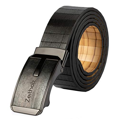 Zeitholz Wooden Belt for Men with Automatic Buckle - Reversible, Olive wood and Sandalwood, for waists up to 50 inches.