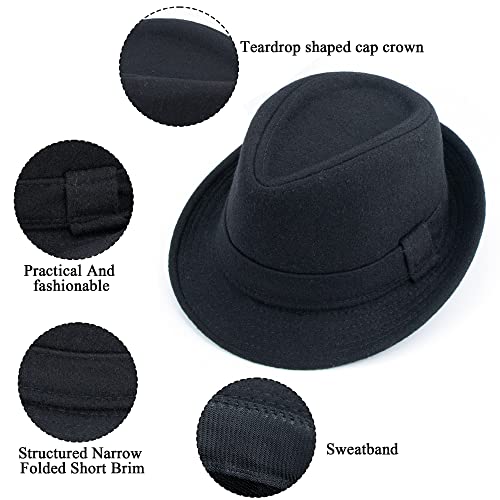 Classic Manhattan Fedora Hat For Men - Unisex Classic Trilby Felt Panama Cap (M-L) Black #TOP1