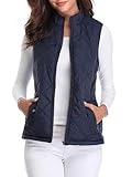 fuinloth Women's Quilted Gilet, Lightweight Body Warmer Padded Outdoor Vest Sleeveless Jacket Dark Blue Medium